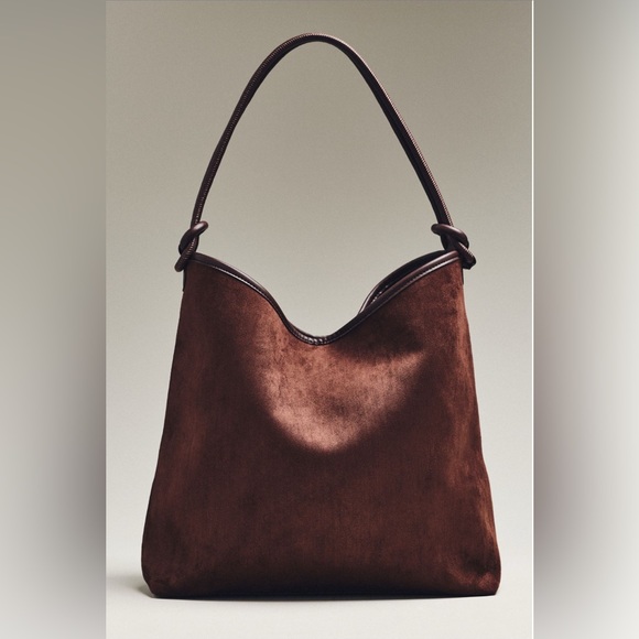 Mali + Lili Knotted Faux -Suede Tote Bag Chocolate - Picture 2 of 3